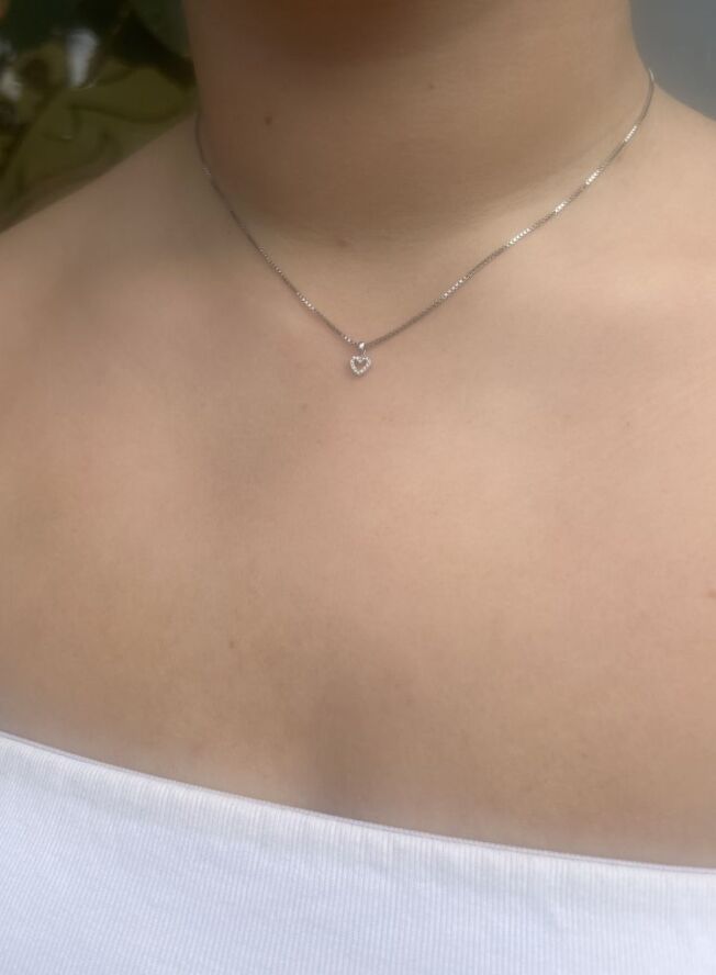 Prins og prinsesse, hvitt gull hjerte med diamanter 0,03ct