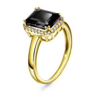 Gult gull ring med onyks og diamanter 0,14 ct
