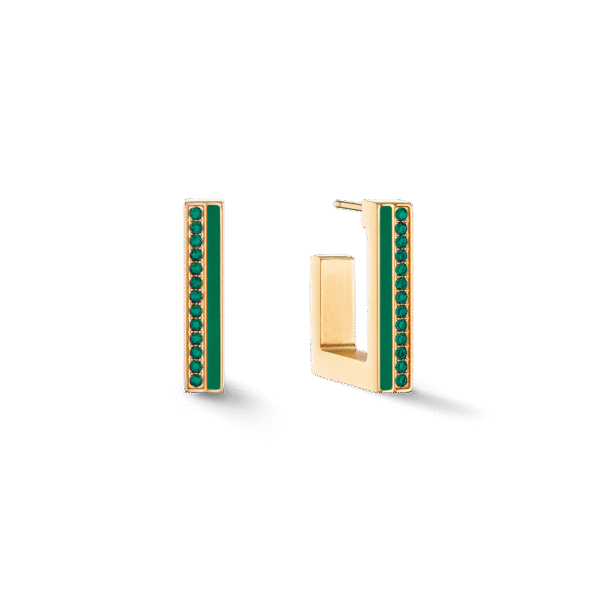 Coeur de Lion "Earrings Hoops Square Stripes" ørering med grønne krystaller