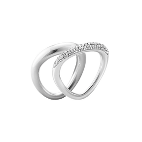 Georg Jensen "Offspring" ring i sølv med paveert overflate med diamanter