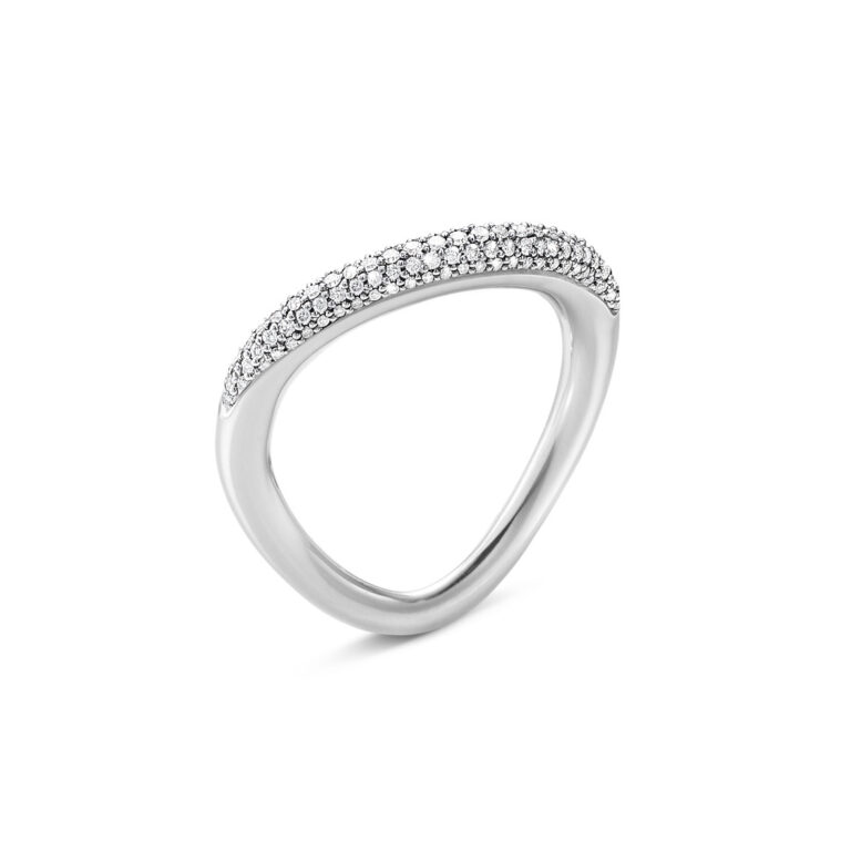 Georg Jensen "Offspring" ring i sølv med paveert overflate med diamanter