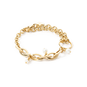Coeur de Lion «Y navette» armbånd med gullfarget stål og ferskvannsperler