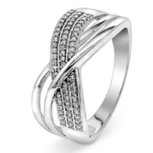 Ring med buer i hvitt gull diamanter 0,15 ct