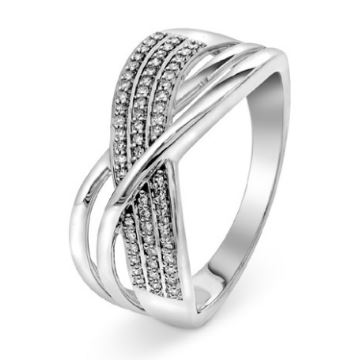 Ring med buer i hvitt gull diamanter 0,15 ct