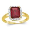 Gult gull ring med rhodolitt og diamanter 0,14 ct
