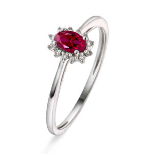 Rosettring i hvitt gull med rubin og 0,04ct diamanter