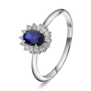 Rosettring i hvitt gull med safir og diamanter