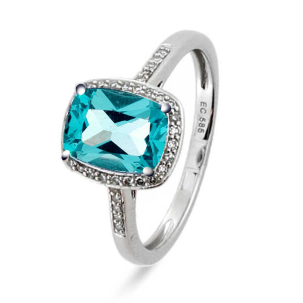 Hvitt gull ring med topas og diamanter