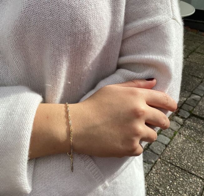 Armbånd i 2-farget gull, singapor mønster