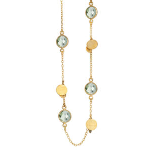 1391-2-107 Susanne Friis Bjørner kjede med børstede plater i forgylt med grønn kvarts