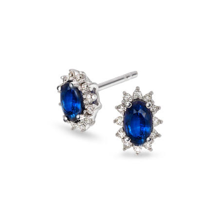 Hvitt gull rosettørepynt med safir og 0,28 ct diamanter