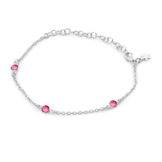 Susanne Friis Bjørner sølv armbånd med 3 pink krysaller