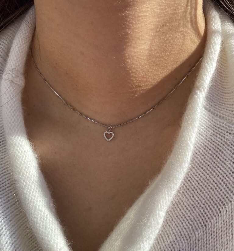 Prins og prinsesse, hvitt gull hjerte med diamanter 0,04ct