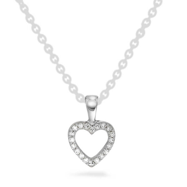 Prins og prinsesse, hvitt gull hjerte med diamanter 0,04ct