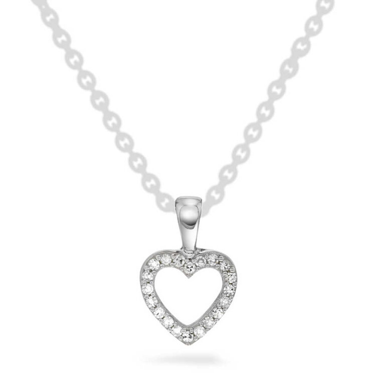 Prins og prinsesse, hvitt gull hjerte med diamanter 0,04ct