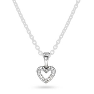 Prins og prinsesse, hvitt gull hjerte med diamanter 0,03ct