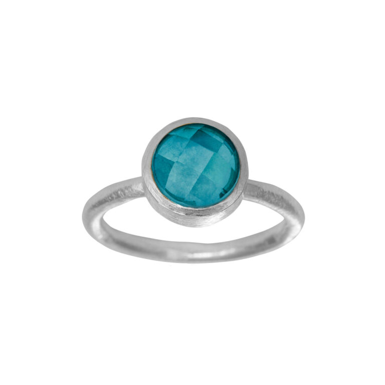 Susanne Friis Bjørner ring, sølv med fasettslipt London Blue krystall