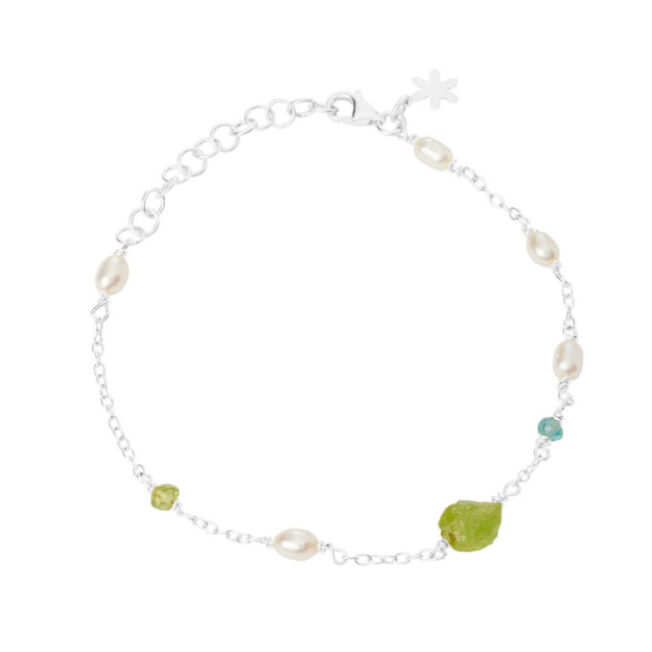 Susanne Friis Bjørner sølv armbånd med peridot, perler og apatitt
