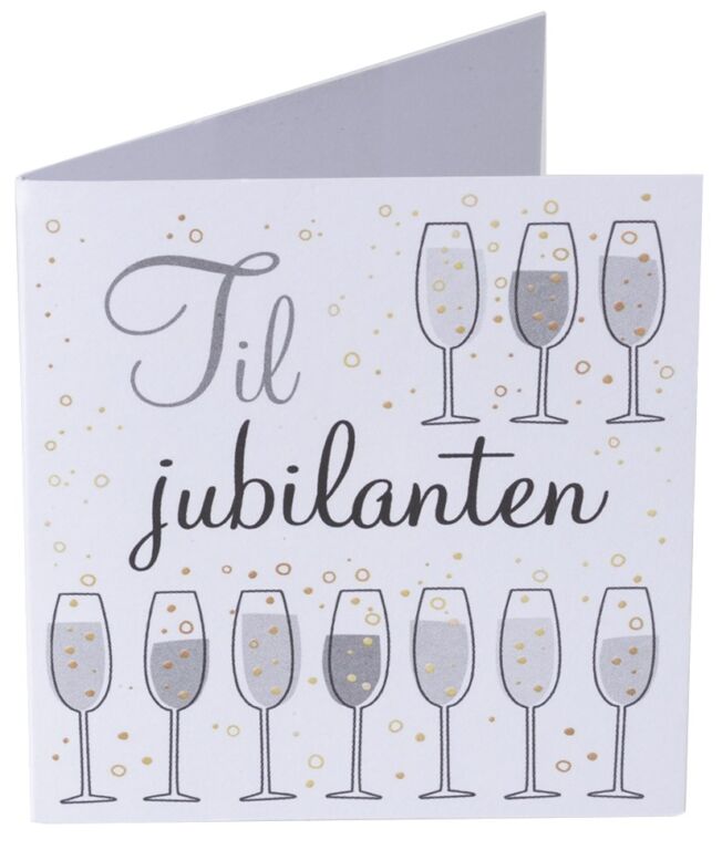 Kort "Til jubilanten" grått og gull