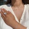 Armbånd og ring samt kjede fra Susanne Friis Bjørner. Sølv, akvamarin og månestener