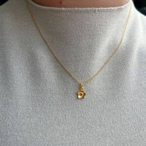 Anheng i forgylt sølv på kjede, liten blomst med en brun diamant