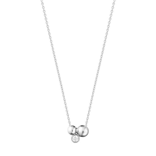 Georg Jensen  Moonlight Grapes anheng og kjede i sølv, lite med diamant