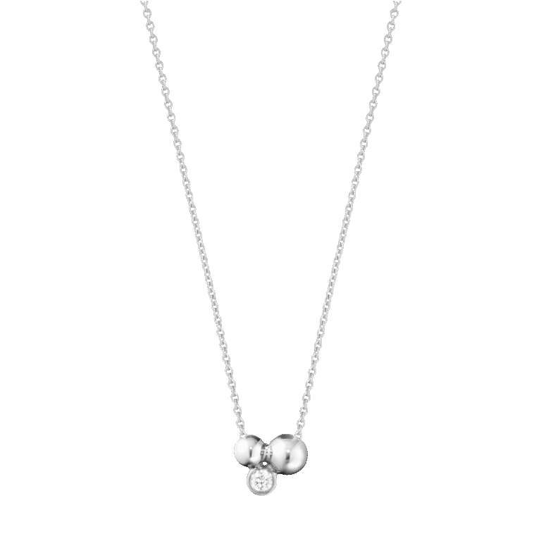 Georg Jensen «Moonlight Grape»anheng og kjede i sølv, lite med diamant