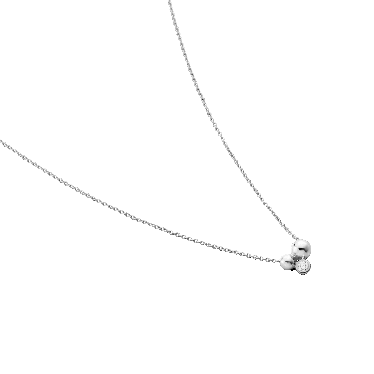 Georg Jensen «Moonlight Grape»anheng og kjede i sølv, lite med diamant