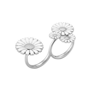 Georg Jensen "Daisy dubbel" ring i sølv med hvite emaljerte blomster