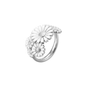 Georg Jensen "Daisy layered" ring i sølv med hvite emaljerte blomster