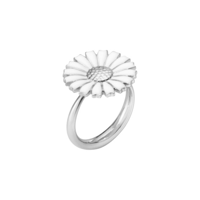 Georg Jensen Daisy ring i sølv med hvit emaljert blomst