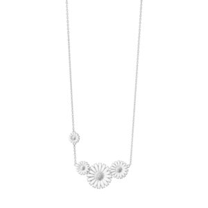 Georg Jensen “Daisy 4 flower” kjede i sølv med hvite emalje blomster
