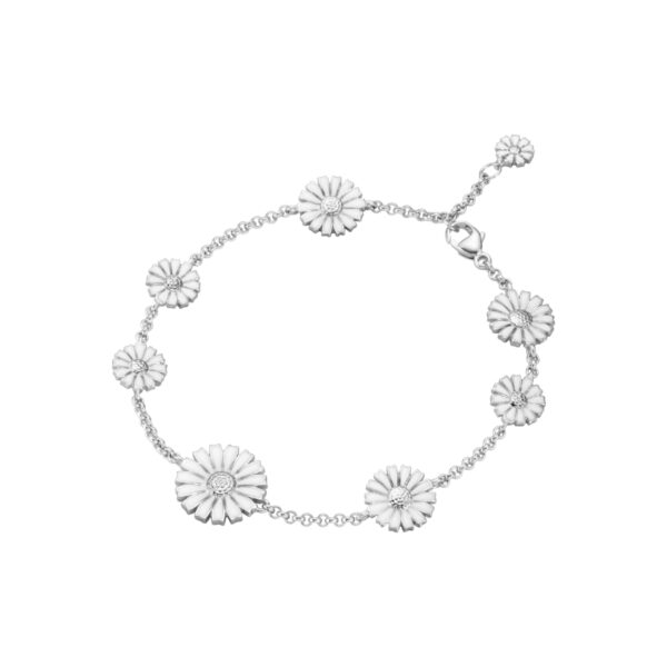 Georg Jensen “Daisy armbånd" i sølv med 8 hvite emaljerte blomster