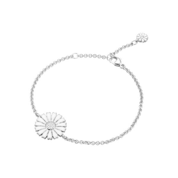 Georg Jensen “Daisy armbånd" i sølv med hvit emaljert blomst