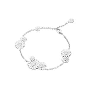 Georg Jensen “Daisy layered armbånd" i sølv med 9 hvite emaljerte blomster