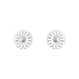 Georg Jensen “Daisy ørepynt" i sølv med hvit emaljert blomst