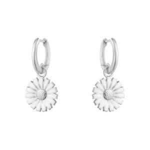 Georg Jensen “Daisy øreringer" i sølv med hvit emaljert blomst