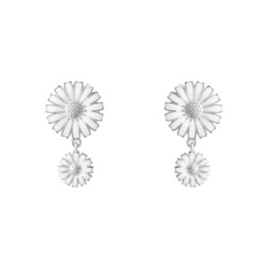 Georg Jensen “Daisy Doble ørepynt" i sølv med hvite emaljerte blomster