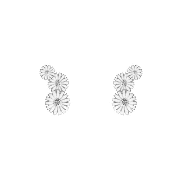 Georg Jensen “Daisy ørepynt" i sølv med 3 hvite emaljerte blomster