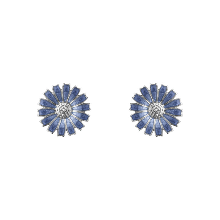 Georg Jensen “Daisy ørepynt" i sølv med blå emaljert blomst