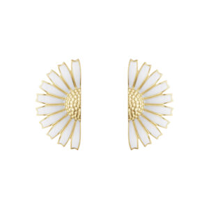 Georg Jensen “Daisy hoops" i forgylt sølv med hvit emalje