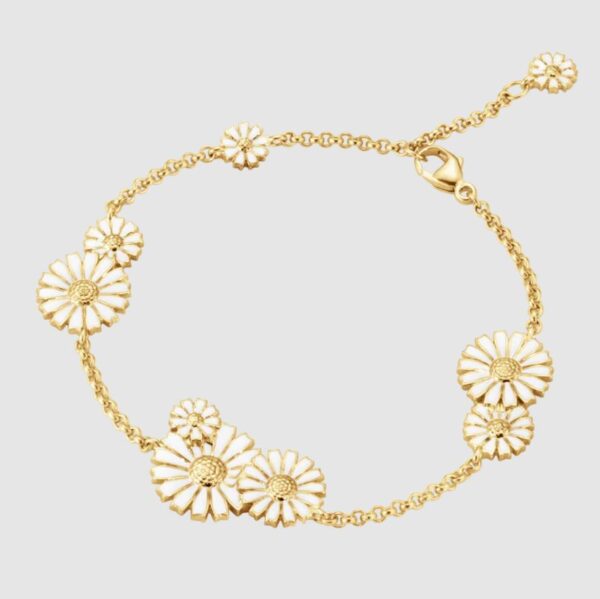 Georg Jensen “Daisy layered armbånd" i sølv med 9 hvite emaljerte blomster