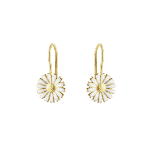 Georg Jensen “Daisy Earhook" i forgylt sølv med hvite emaljerte blomster