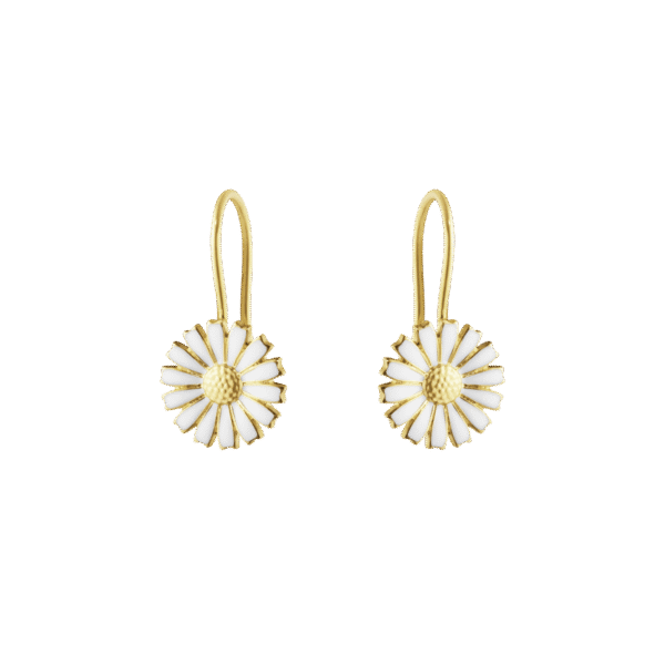 Georg Jensen “Daisy Earhook" i forgylt sølv med hvite emaljerte blomster