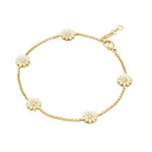 Georg Jensen “Daisy armbånd" i forgylt sølv med hvite emaljert blomster