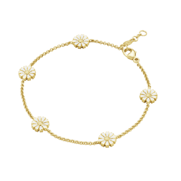 Georg Jensen “Daisy armbånd" i forgylt sølv med hvite emaljert blomster