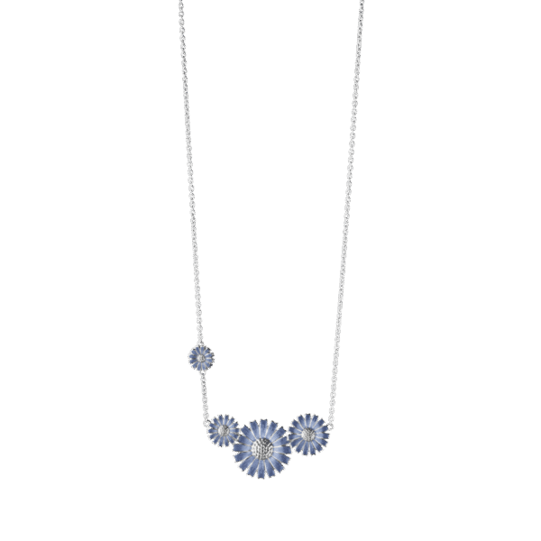 Georg Jensen “Daisy 4 flower” kjede i sølv med blå emalje blomster