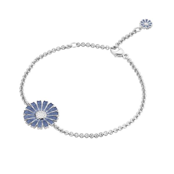 Georg Jensen “Daisy armbånd" i sølv med blå emaljert blomst
