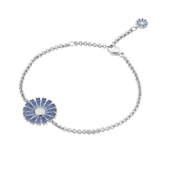 Georg Jensen “Daisy armbånd" i sølv med blå emaljert blomst