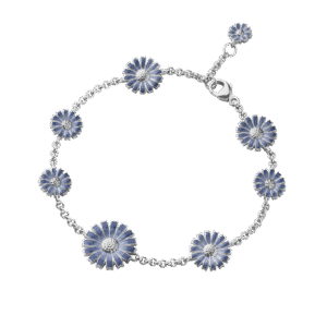 Georg Jensen “Daisy armbånd" i sølv med blå emaljerte blomster